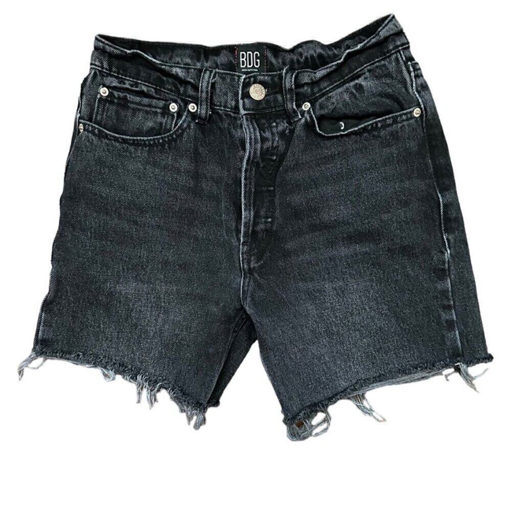 BDG Relaxed Straight Mid Rise Jean Shorts Women's 25 Black Button Fly Denim